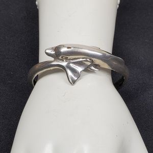 Vintage DOLPHIN WITH TAIL WRAP STUNNING 7.5" CUFF BRACELET 92.5 STERLING SILVER.